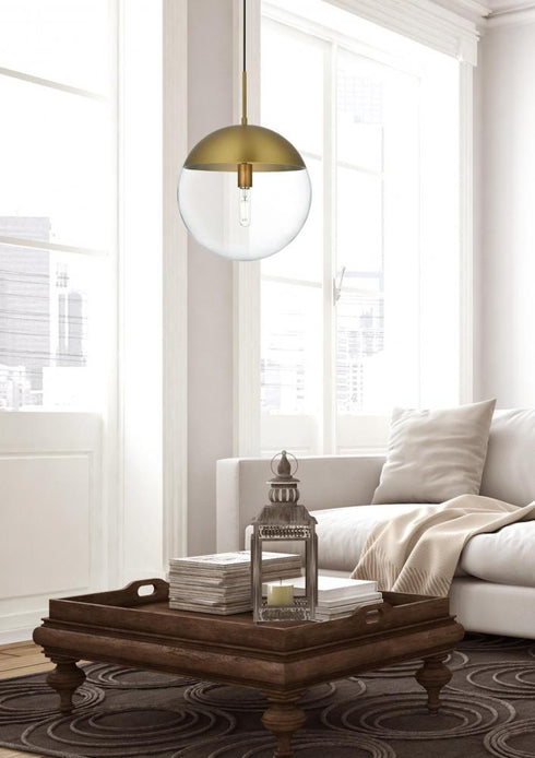 Elegant Lighting Eclipse 14 inch Pendant Clear Shade in Chrome in Satin Gold and Clear Finish Model: LD6045SG