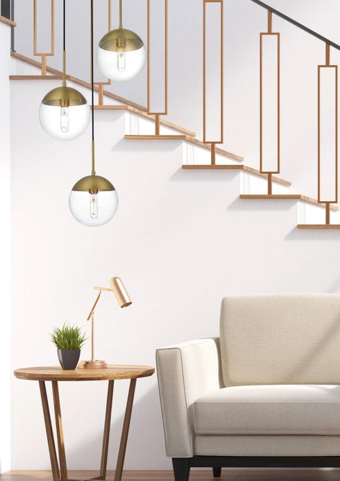 Elegant Lighting Eclipse 18 inch Pendant Clear Shade in Chrome in Satin Gold and Clear Finish Model: LD6069SG