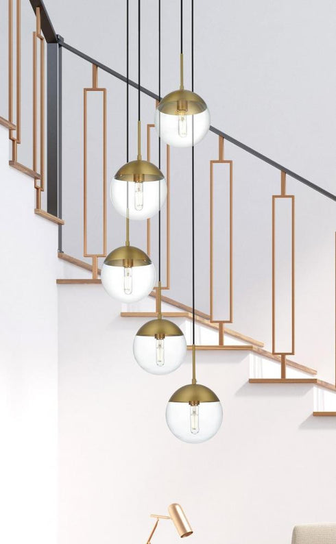 Elegant Lighting Eclipse 18 inch Pendant Clear Shade in Chrome in Satin Gold and Clear Finish Model: LD6075SG