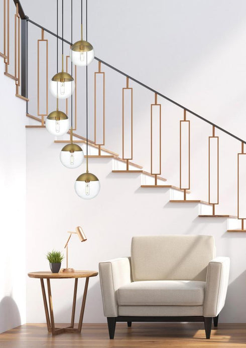 Elegant Lighting Eclipse 18 inch Pendant Clear Shade in Chrome in Satin Gold and Clear Finish Model: LD6075SG