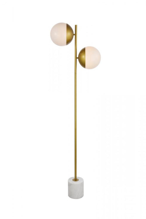 Elegant Lighting Eclipse 2 Lights Brass Floor Lamp With Frosted White Glass in Brass and Frosted White Finish Model: LD6114BR