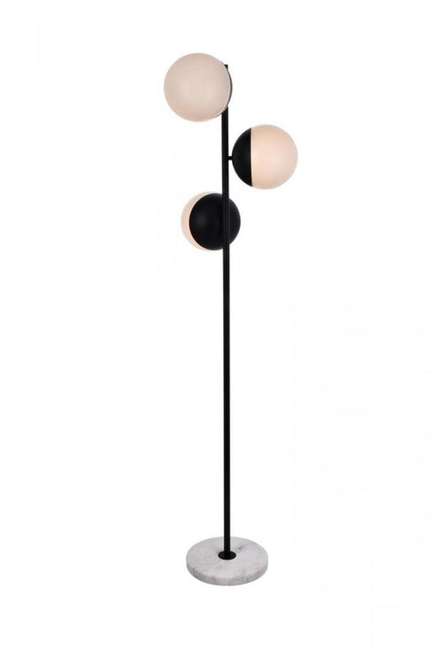 Elegant Lighting Eclipse 3 Lights Black Floor Lamp With Frosted White Glass in Black and Frosted White Finish Model: LD6158BK
