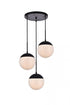 Elegant Lighting Eclipse 3 Lights Black Pendant With Frosted White Glass in Black and Frosted White Finish Model: LD6068BK