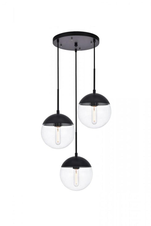 Elegant Lighting Eclipse 3 Lights Black Pendant With Frosted White Glass in Black and Frosted White Finish Model: LD6068BK