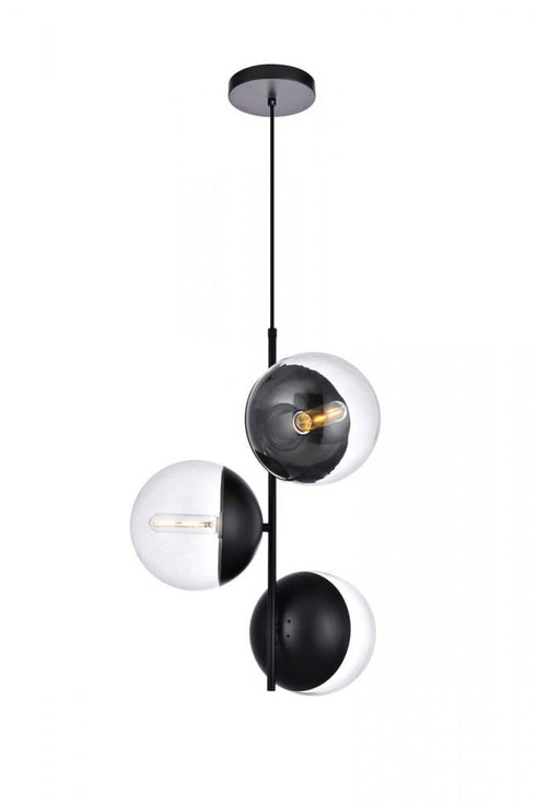Elegant Lighting Eclipse 3 Lights Black Pendant With Frosted White Glass in Black and Frosted White Finish Model: LD6122BK