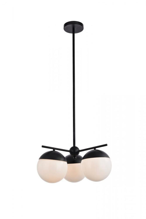 Elegant Lighting Eclipse 3 Lights Black Pendant With Frosted White Glass in Black and Frosted White Finish Model: LD6128BK