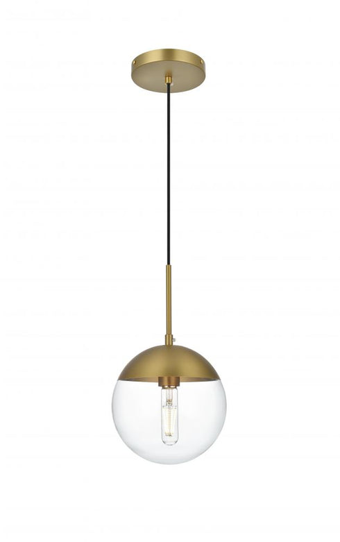 Elegant Lighting Eclipse 8 inch Pendant Clear Shade in Chrome in Satin Gold and Clear Finish Model: LD6027SG