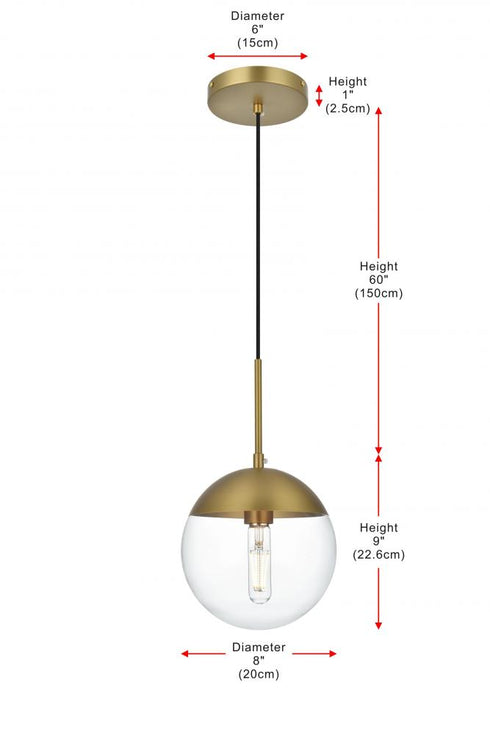 Elegant Lighting Eclipse 8 inch Pendant Clear Shade in Chrome in Satin Gold and Clear Finish Model: LD6027SG
