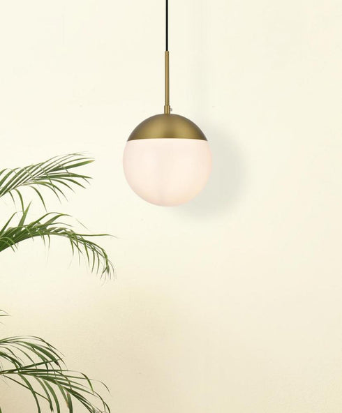 Elegant Lighting Eclipse 8 inch Pendant Frosted White Shade in Satin Gold in Satin Gold and Frosted White Finish Model: LD6026SG