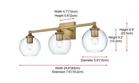 Elegant Lighting Eero 25 inch Wall Sconce in Satin Gold in Satin Gold and Clear Finish Model: LD7308W25SG