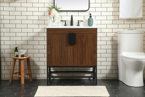 Elegant Lighting Eugene 30 Inch Single Bathroom Vanity in Walnut with Backsplash Model: VF48830MWT-BS