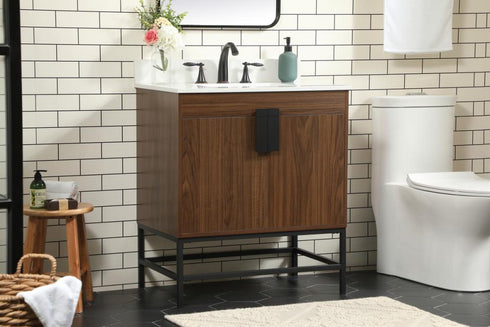 Elegant Lighting Eugene 30 Inch Single Bathroom Vanity in Walnut with Backsplash Model: VF48830MWT-BS