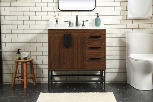 Elegant Lighting Eugene 32 Inch Single Bathroom Vanity in Walnut with Backsplash Model: VF48832MWT-BS