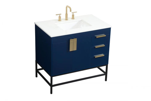 Elegant Lighting Eugene 36 Inch Single Bathroom Vanity in Blue Model: VF48836MBL