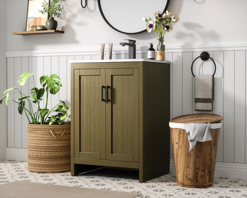Elegant Lighting Finnley Vanity Cabinet 2Dr W24 Inch xD19 Inch xH34 Inch in Chestnut Brown Model: VF25124MCB
