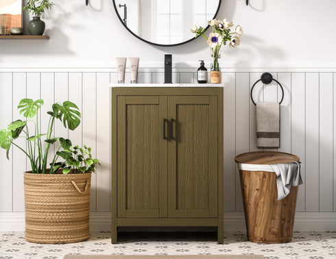 Elegant Lighting Finnley Vanity Cabinet 2Dr W24 Inch xD19 Inch xH34 Inch in Chestnut Brown Model: VF25124MCB