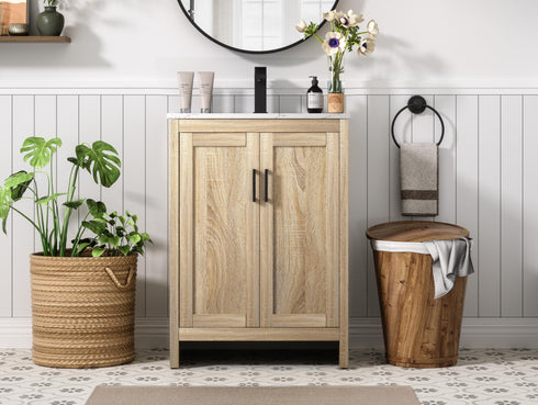 Elegant Lighting Finnley Vanity Cabinet 2Dr W24 Inch xD19 Inch xH34 Inch MW in Mango Wood Finish Model: VF25124MW