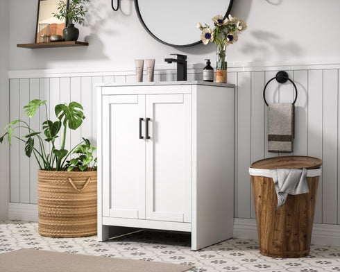 Elegant Lighting Finnley Vanity Cabinet 2Dr W24 Inch xD19 Inch xH34 Inch WH in White Finish Model: VF25124MWH