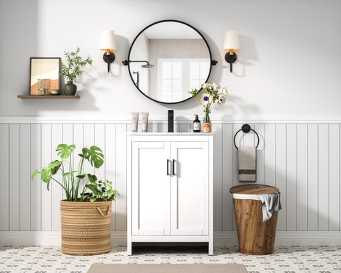 Elegant Lighting Finnley Vanity Cabinet 2Dr W24 Inch xD19 Inch xH34 Inch WH in White Finish Model: VF25124MWH