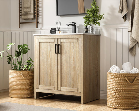 Elegant Lighting Finnley Vanity Cabinet 2Dr W30 Inch x D19 Inch x H34 Inch MW in Mango Wood Finish Model: VF25130MW