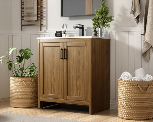 Elegant Lighting Finnley Vanity Cabinet 2Dr W30 Inch x D19 Inch x H34 Inch WB in Walnut Brown Finish Model: VF25130WB
