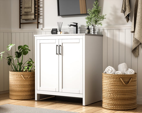 Elegant Lighting Finnley Vanity Cabinet 2Dr W30 Inch x D19 Inch x H34 Inch WH in White Finish Model: VF25130MWH