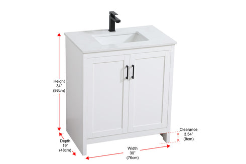 Elegant Lighting Finnley Vanity Cabinet 2Dr W30 Inch x D19 Inch x H34 Inch WH in White Finish Model: VF25130MWH