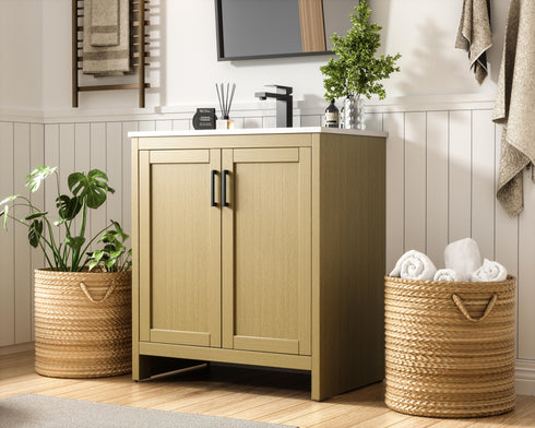 Elegant Lighting Finnley Vanity Cabinet 2Dr W30 Inch xD19 Inch xH34 Inch in Honey Brown Model: VF25130MHB