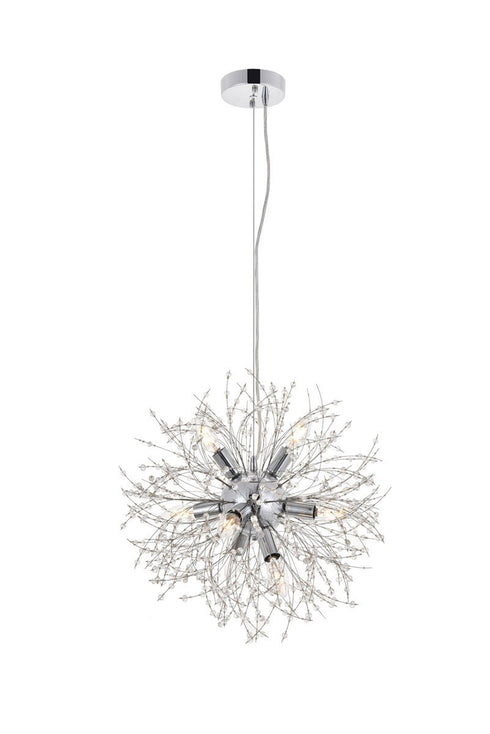Elegant Lighting Flores 8 light Chrome Pendant in Chrome and Clear Finish Model: LD5052D20C