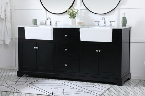 Elegant Lighting Franklin 72 Inch Double Bathroom Vanity in Black Model: VF60272DBK