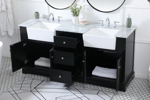 Elegant Lighting Franklin 72 Inch Double Bathroom Vanity in Black Model: VF60272DBK