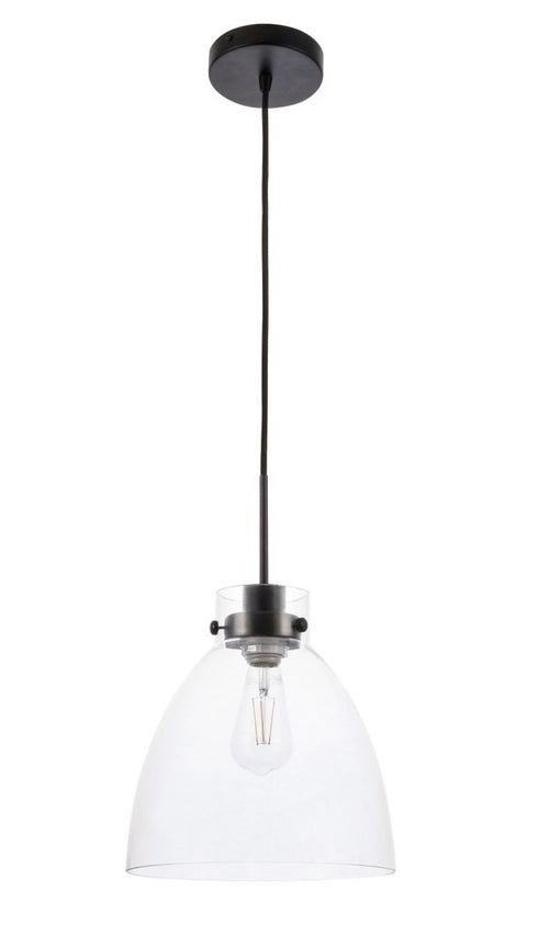 Elegant Lighting Frey 1 light in Black and Clear glass pendant Model: LD5029D11BK