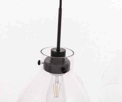 Elegant Lighting Frey 3 light in Black and Clear glass pendant Model: LD5030D42BK