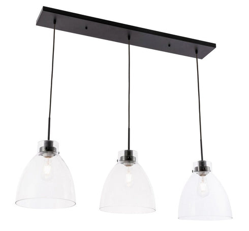 Elegant Lighting Frey 3 light in Black and Clear glass pendant Model: LD5030D42BK
