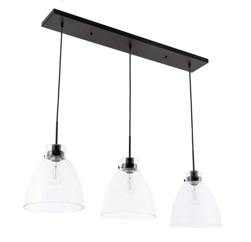 Elegant Lighting Frey 3 light in Black and Clear glass pendant Model: LD5030D42BK