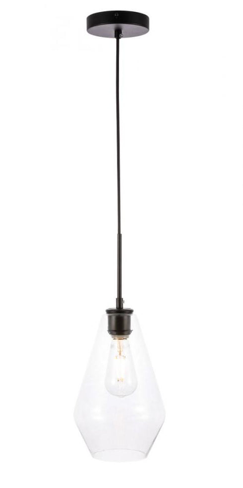 Elegant Lighting Gene 1 light in Black and Clear glass pendant Model: LD2260BK