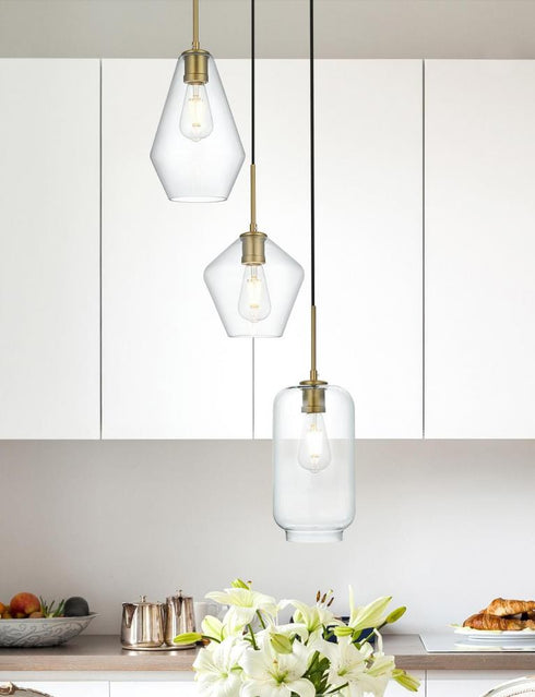 Elegant Lighting Gene 17.5 inch Pendant Clear Shade in Satin Gold in Satin Gold and Clear Finish Model: LD2268SG