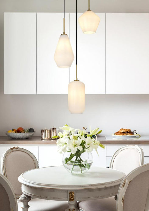 Elegant Lighting Gene 17.5 inch Pendant Frosted White in Satin Gold in Satin Gold and Frosted White Finish Model: LD2269SG