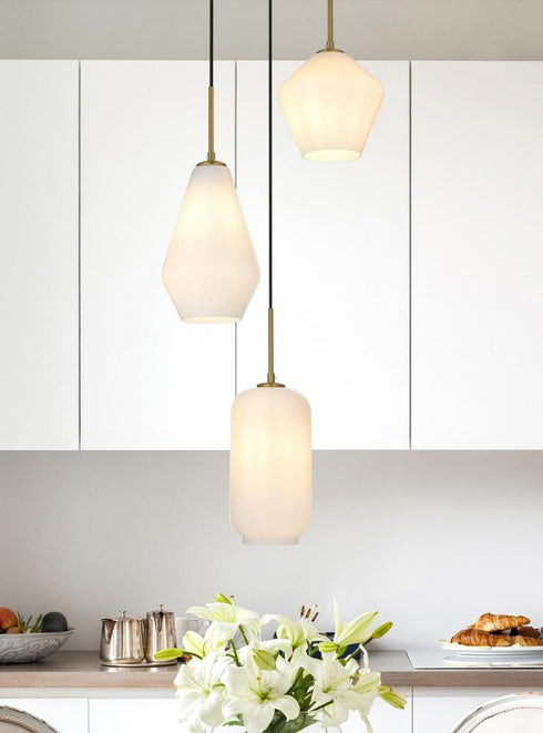 Elegant Lighting Gene 17.5 inch Pendant Frosted White in Satin Gold in Satin Gold and Frosted White Finish Model: LD2269SG