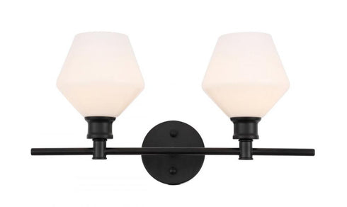 Elegant Lighting Gene 2 light in Black and Frosted white glass Wall sconce Model: LD2313BK