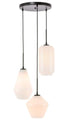 Elegant Lighting Gene 3 light in Black and Frosted white glass pendant Model: LD2269BK