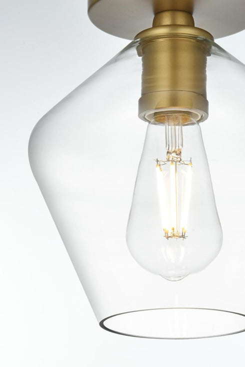 Elegant Lighting Gene 8 inch Flush Mount Clear Shade in Satin Gold in Satin Gold and Clear Finish Model: LD2254SG