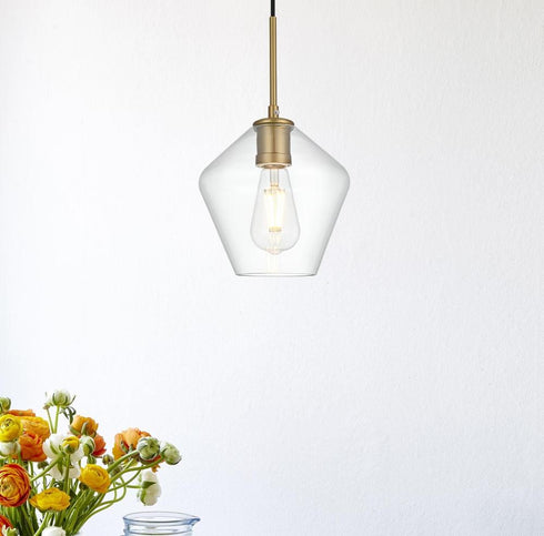 Elegant Lighting Gene 8 inch Pendant Clear Shade in Satin Gold in Satin Gold and Clear Finish Model: LD2256SG