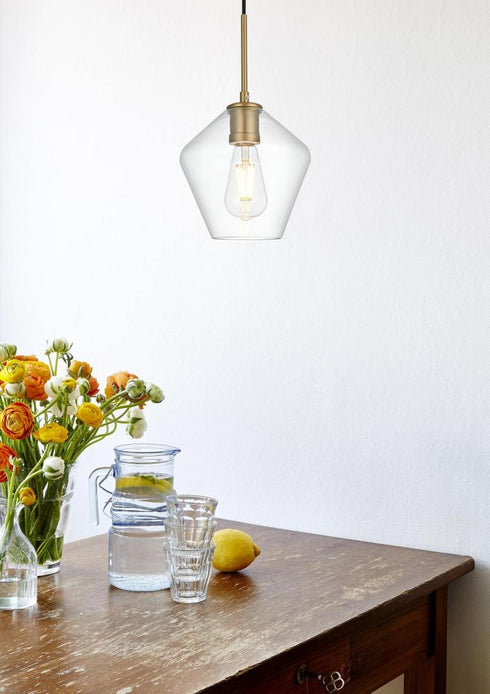 Elegant Lighting Gene 8 inch Pendant Clear Shade in Satin Gold in Satin Gold and Clear Finish Model: LD2256SG