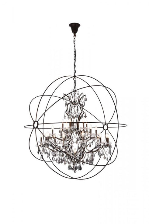 Elegant Lighting Geneva 25 light in Dark Bronze Chandelier Golden Teak (Smoky) Royal Cut crystal Model: 1130G60DB-GT/RC