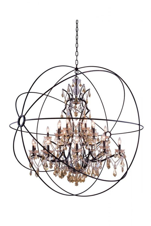 Elegant Lighting Geneva 25 light in Dark Bronze Chandelier Golden Teak (Smoky) Royal Cut crystal Model: 1130G60DB-GT/RC