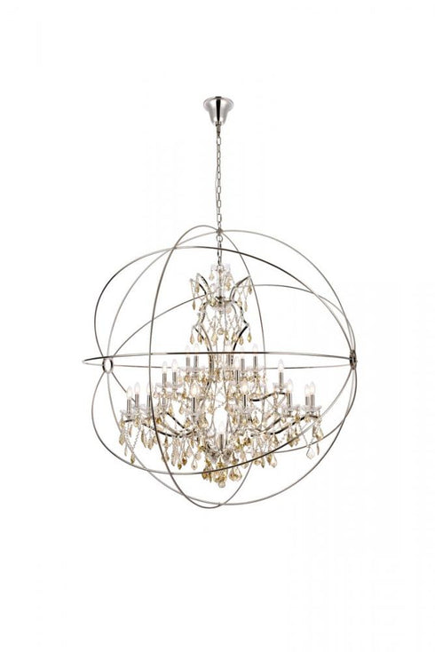 Elegant Lighting Geneva 25 light in Dark Bronze Chandelier Golden Teak (Smoky) Royal Cut crystal Model: 1130G60DB-GT/RC