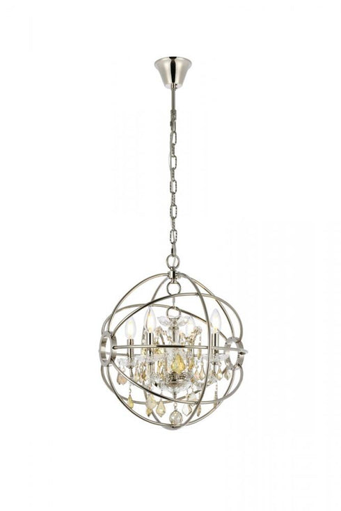 Elegant Lighting Geneva 4 light in Dark Bronze Pendant Golden Teak (Smoky) Royal Cut crystal Model: 1130D17DB-GT/RC