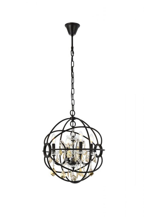 Elegant Lighting Geneva 4 light in Dark Bronze Pendant Golden Teak (Smoky) Royal Cut crystal Model: 1130D17DB-GT/RC