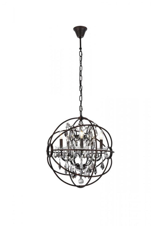 Elegant Lighting Geneva 5 light in Dark Bronze Pendant Golden Teak (Smoky) Royal Cut crystal Model: 1130D20DB-GT/RC